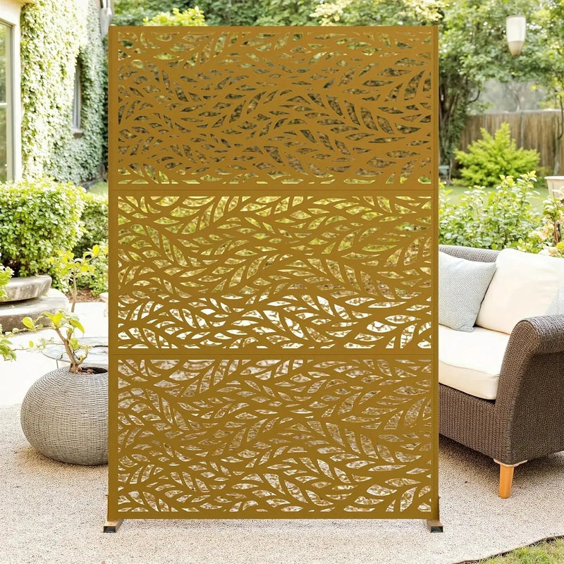 Outdoor Metal Privacy Screen 182.88cm H x 119.38cm W Freestanding Fence & Room Divider with Stand - Heavy-Duty Modern Design, Weather-Resistant Metal Panels with Pattern, Easy Assembly for Patio, Garden, Deck, Balcony, Lawn - by House Of Avana