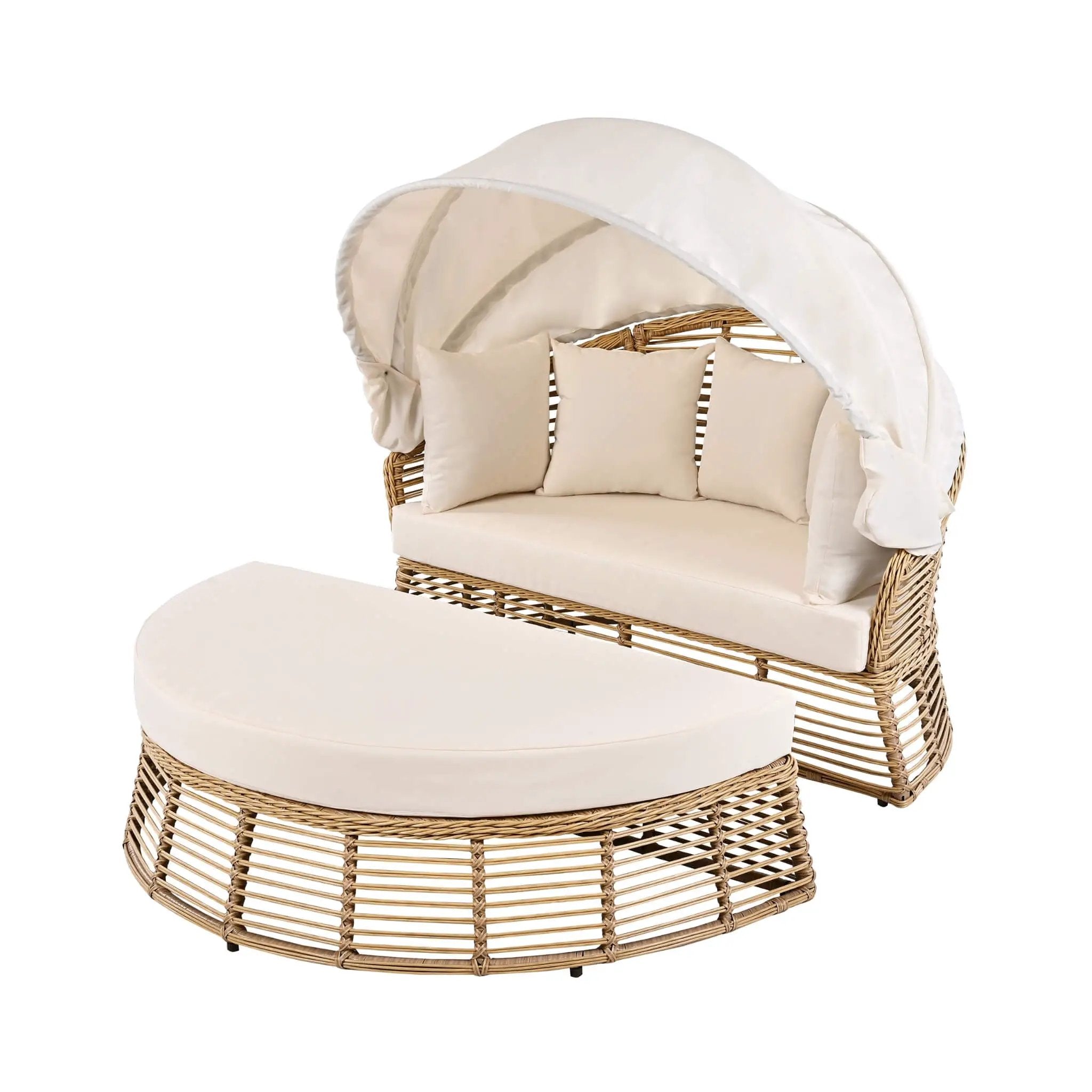 Alora 53-Inch Outdoor Patio Rattan Round Wicker Daybed With Retractable Canopy (SAK69241) by SAKSBY WHOLESALE