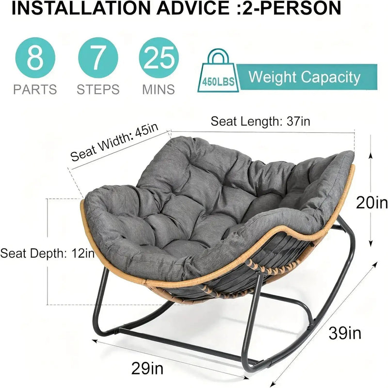 Outdoor Patio Rocking Chair, Royal Papasan Chair, Extra Large Outdoor Lounge Chair with Front Porch Cushion, Suitable for Living Room, Patio, Garden, Courtyard, Outdoor Chair, Patio Furniture, Outdoor Rocking Chair with Big C by House Of Avana