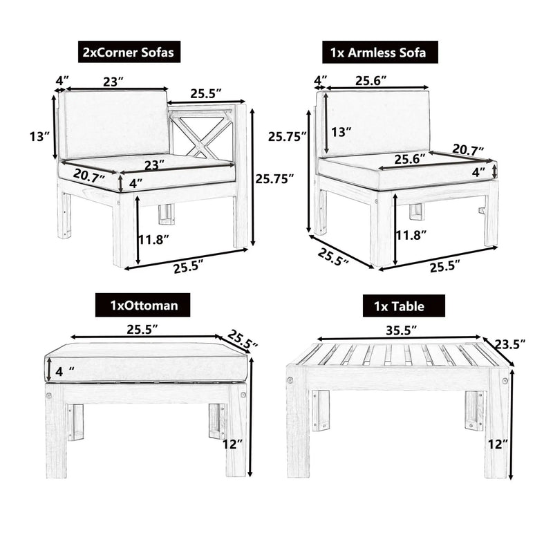 Alora 5-Piece Outdoor Patio Wood Sectional Sofa Set With Cushions (SAK31297) by SAKSBY WHOLESALE