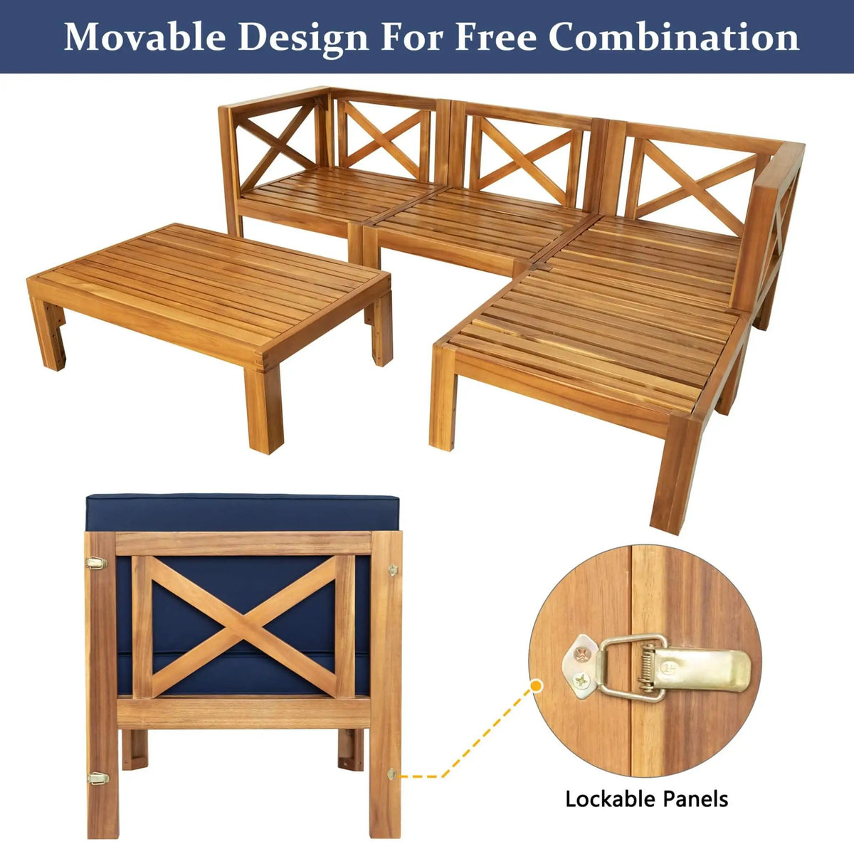 Alora 5-Piece Outdoor Patio Wood Sectional Sofa Set With Cushions (SAK31297) by SAKSBY WHOLESALE