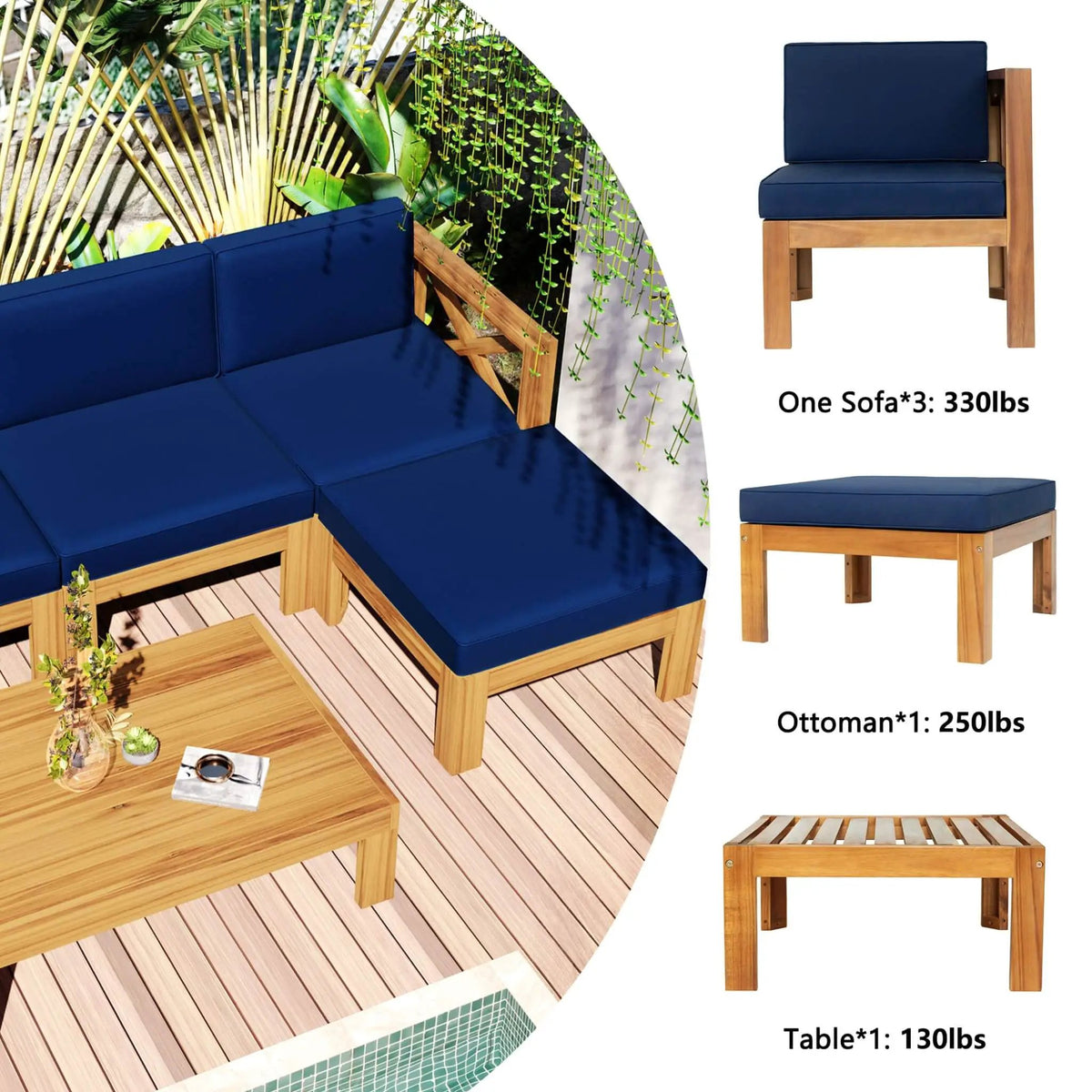 Alora 5-Piece Outdoor Patio Wood Sectional Sofa Set With Cushions (SAK31297) by SAKSBY WHOLESALE