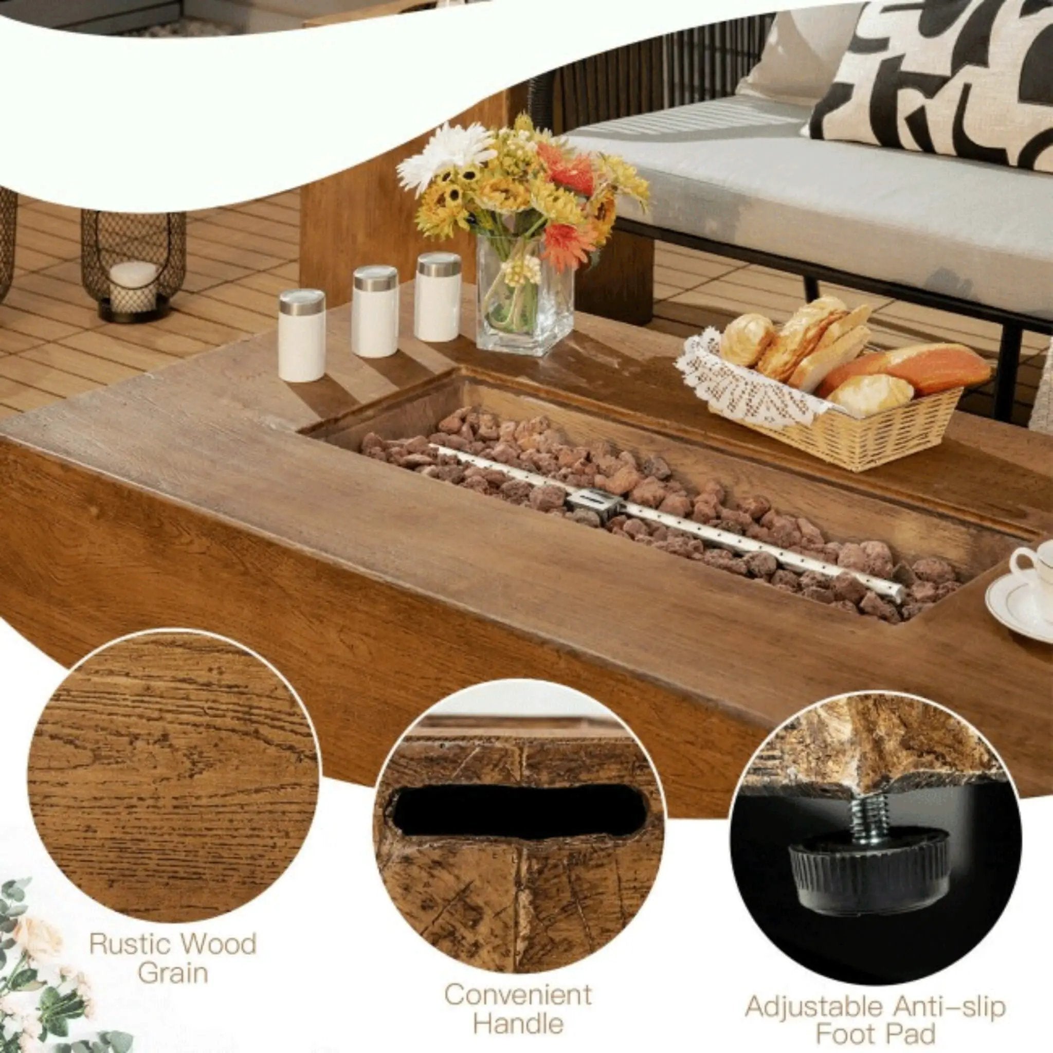 Alora Outdoor Propane Gas Fire Pit Table W/ Lava Rocks & Cover, 50K BTU (SAK94436) by SAKSBY WHOLESALE