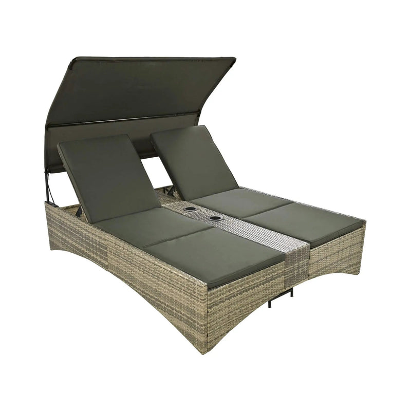Alora Outdoor Rattan Patio Daybed With Adjustable Backrest, Canopy Roof, Storage Box And Cup Holders (SAK54220) by SAKSBY WHOLESALE
