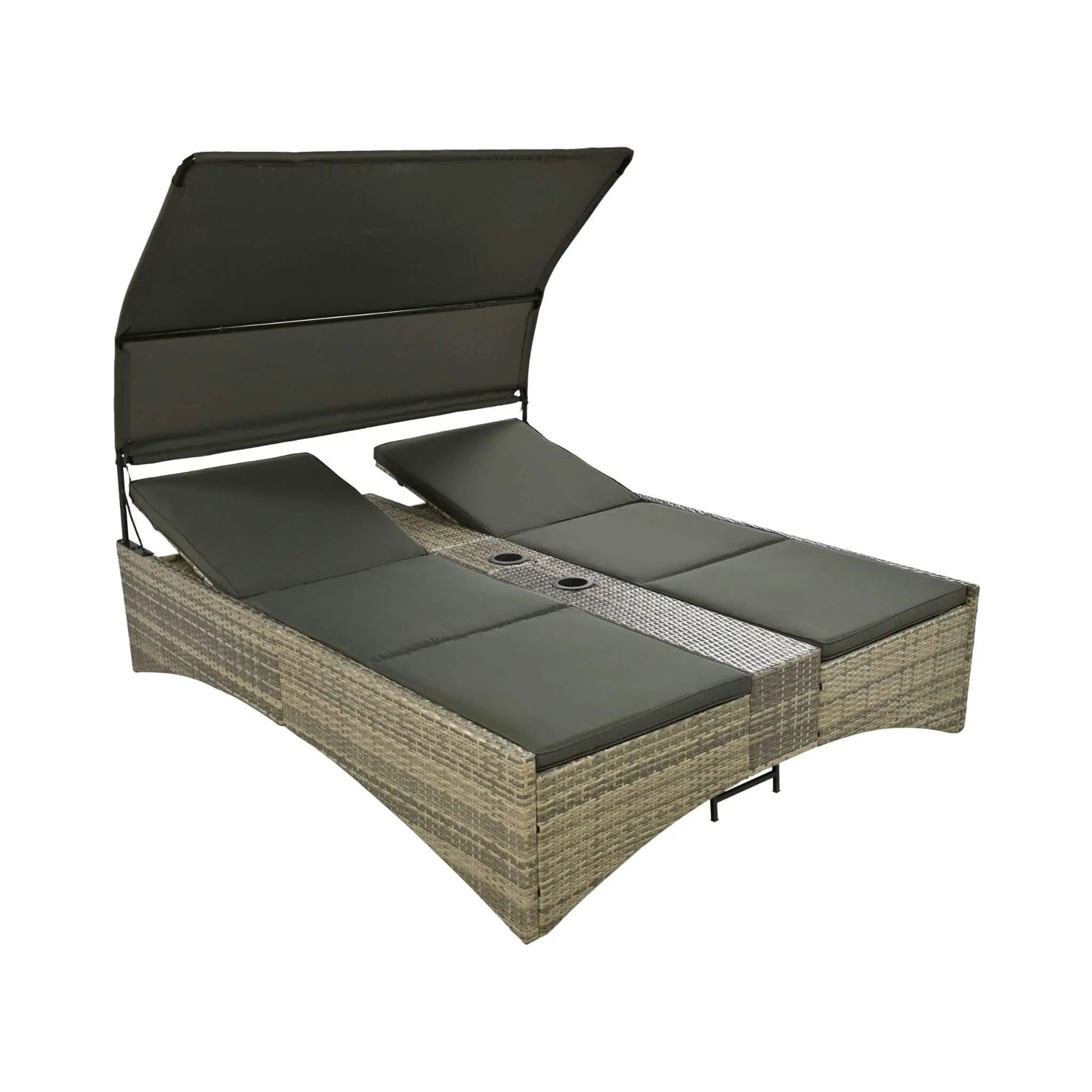 Alora Outdoor Rattan Patio Daybed With Adjustable Backrest, Canopy Roof, Storage Box And Cup Holders (SAK54220) by SAKSBY WHOLESALE