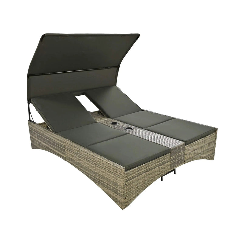 Alora Outdoor Rattan Patio Daybed With Adjustable Backrest, Canopy Roof, Storage Box And Cup Holders (SAK54220) by SAKSBY WHOLESALE