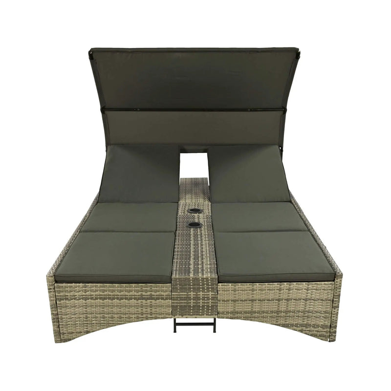 Alora Outdoor Rattan Patio Daybed With Adjustable Backrest, Canopy Roof, Storage Box And Cup Holders (SAK54220) by SAKSBY WHOLESALE