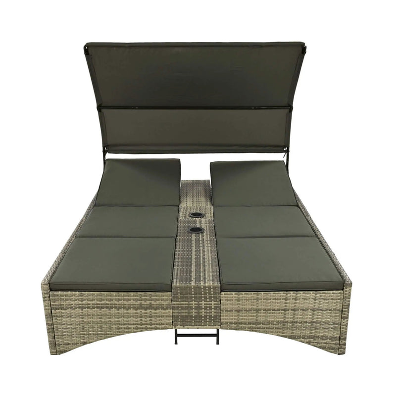 Alora Outdoor Rattan Patio Daybed With Adjustable Backrest, Canopy Roof, Storage Box And Cup Holders (SAK54220) by SAKSBY WHOLESALE