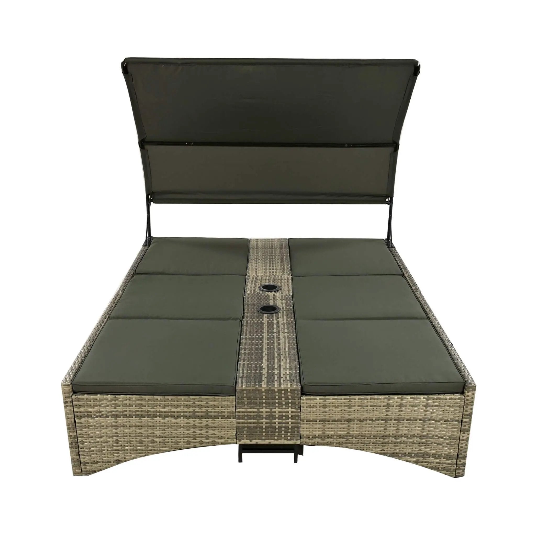 Alora Outdoor Rattan Patio Daybed With Adjustable Backrest, Canopy Roof, Storage Box And Cup Holders (SAK54220) by SAKSBY WHOLESALE