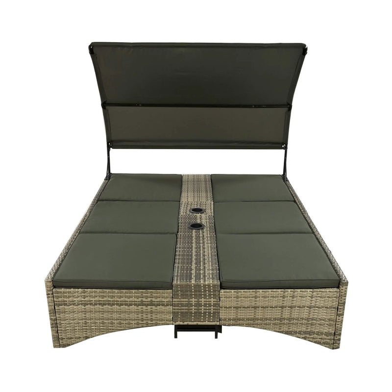 Alora Outdoor Rattan Patio Daybed With Adjustable Backrest, Canopy Roof, Storage Box And Cup Holders (SAK54220) by SAKSBY WHOLESALE
