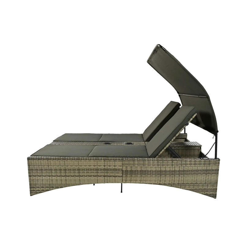 Alora Outdoor Rattan Patio Daybed With Adjustable Backrest, Canopy Roof, Storage Box And Cup Holders (SAK54220) by SAKSBY WHOLESALE
