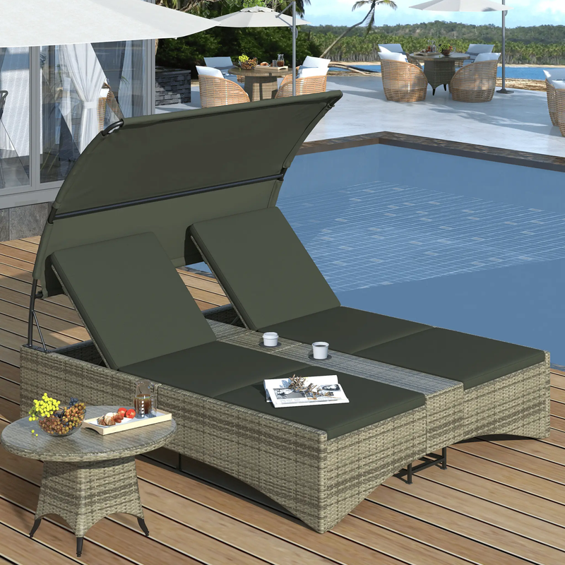 Alora Outdoor Rattan Patio Daybed With Adjustable Backrest, Canopy Roof, Storage Box And Cup Holders (SAK54220) by SAKSBY WHOLESALE
