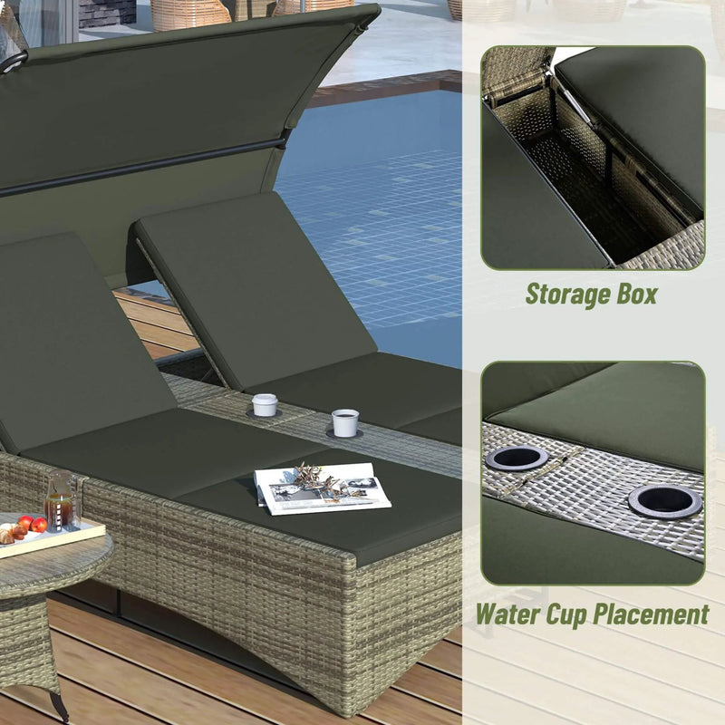 Alora Outdoor Rattan Patio Daybed With Adjustable Backrest, Canopy Roof, Storage Box And Cup Holders (SAK54220) by SAKSBY WHOLESALE