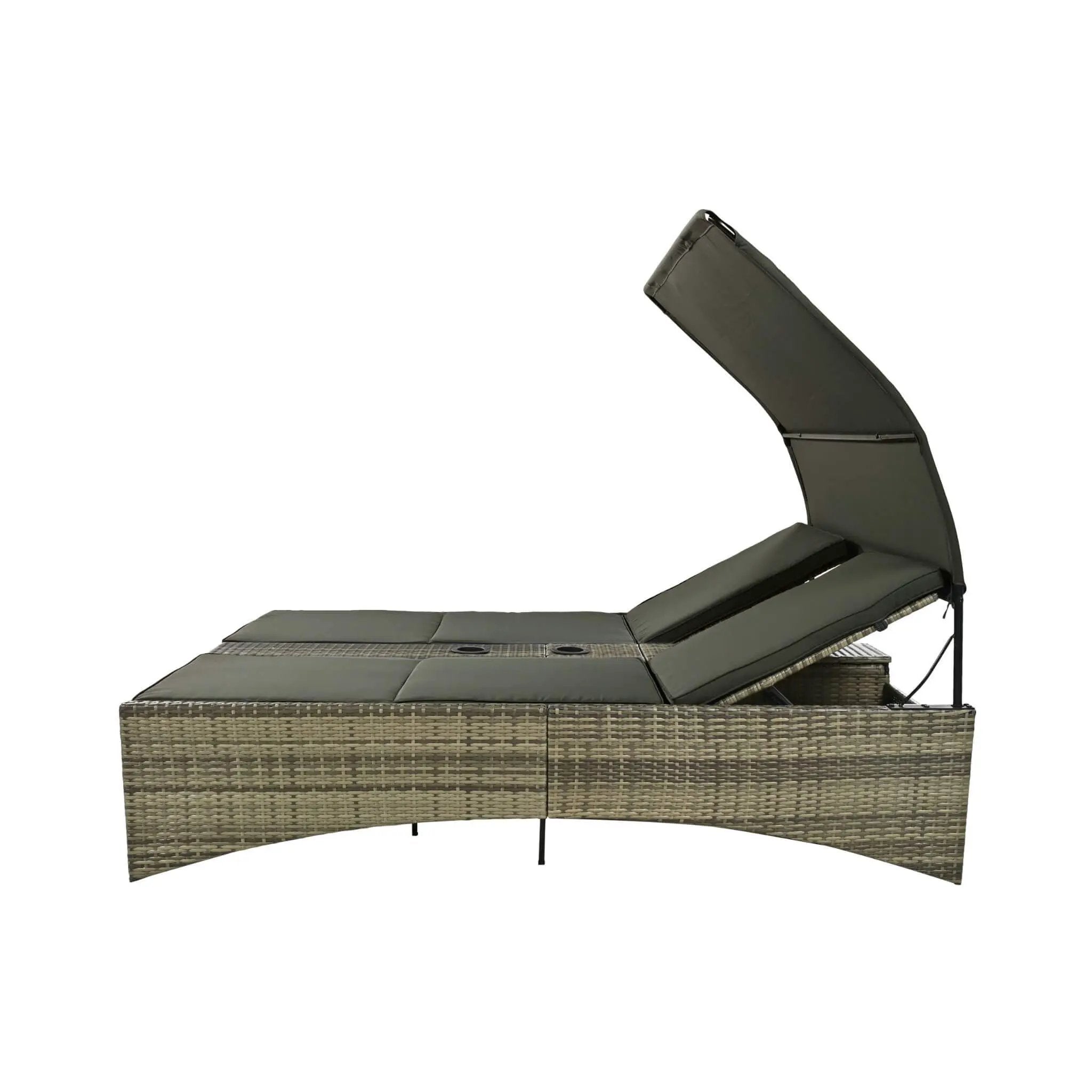 Alora Outdoor Rattan Patio Daybed With Adjustable Backrest, Canopy Roof, Storage Box And Cup Holders (SAK54220) by SAKSBY WHOLESALE
