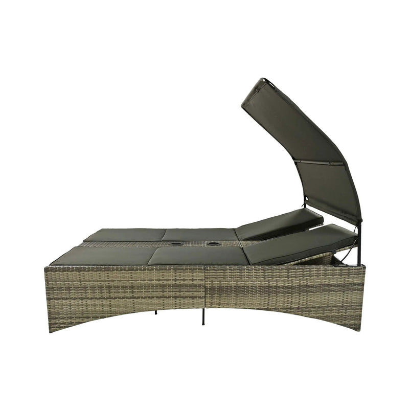 Alora Outdoor Rattan Patio Daybed With Adjustable Backrest, Canopy Roof, Storage Box And Cup Holders (SAK54220) by SAKSBY WHOLESALE