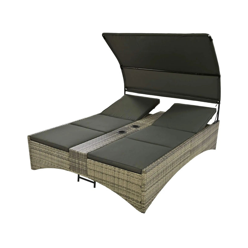 Alora Outdoor Rattan Patio Daybed With Adjustable Backrest, Canopy Roof, Storage Box And Cup Holders (SAK54220) by SAKSBY WHOLESALE