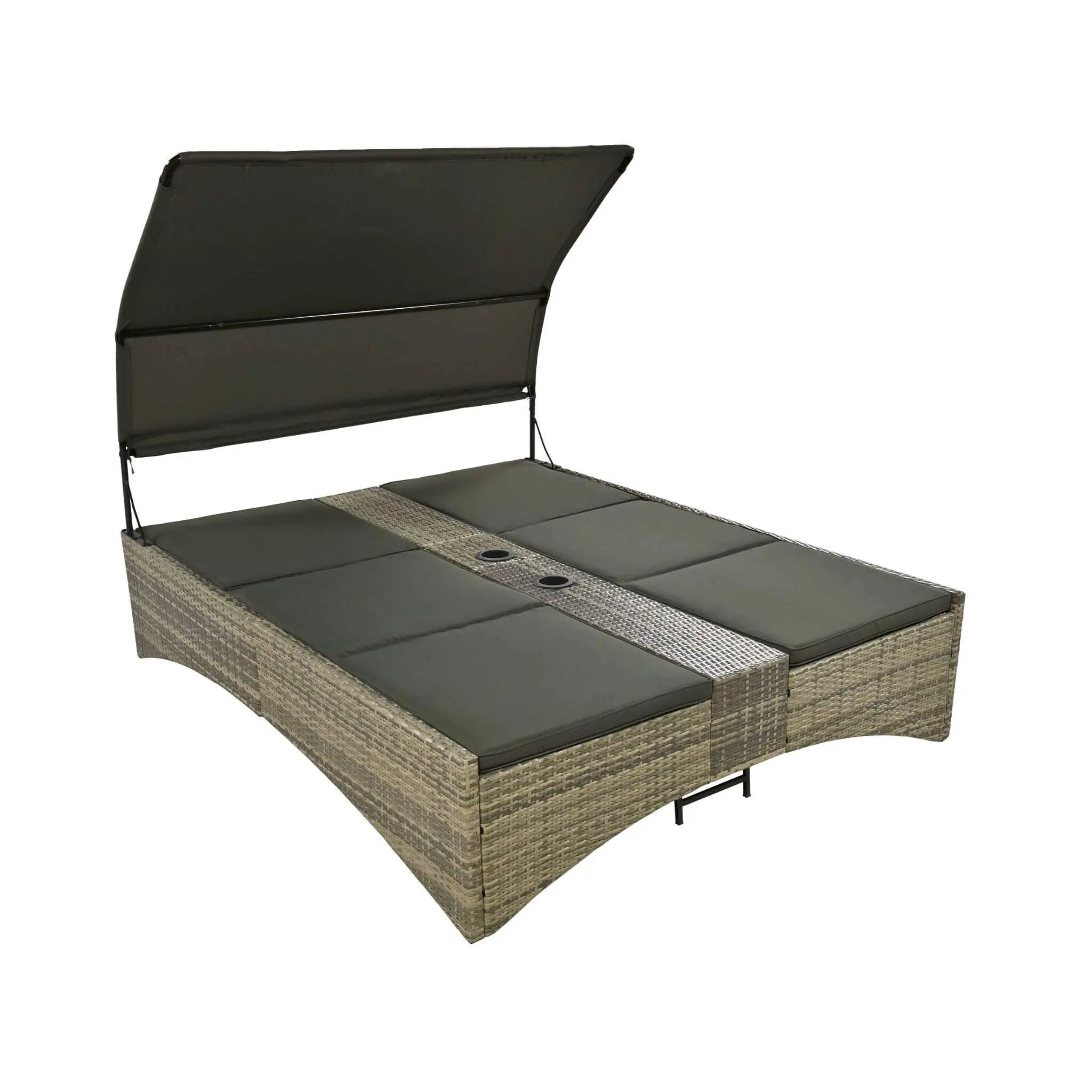 Alora Outdoor Rattan Patio Daybed With Adjustable Backrest, Canopy Roof, Storage Box And Cup Holders (SAK54220) by SAKSBY WHOLESALE