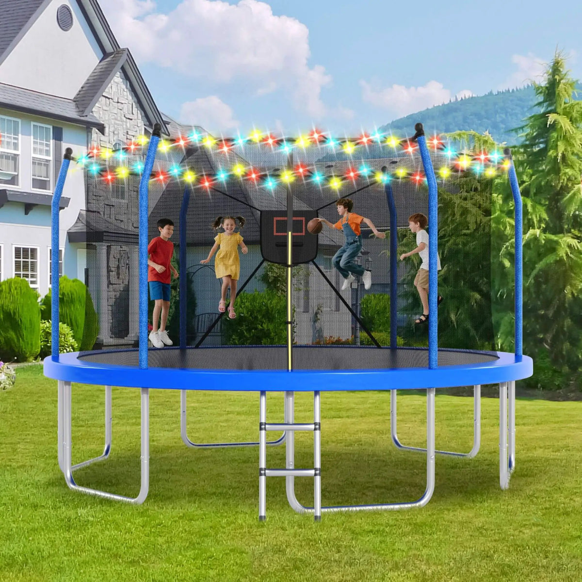 Outdoor Trampoline With LED Lights And Basketball Hoop (SAK69305) by SAKSBY WHOLESALE