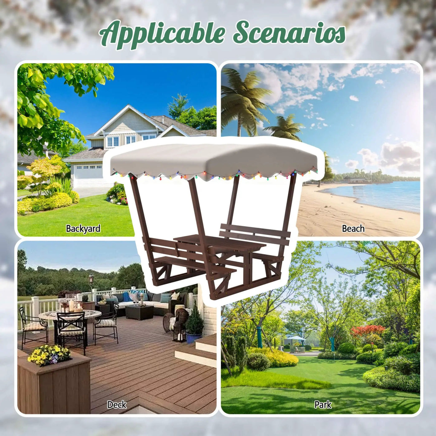 Outdoor Waterproof Wood Picnic Table And Bench Set With Removable Canopy (SAK87135) by SAKSBY WHOLESALE