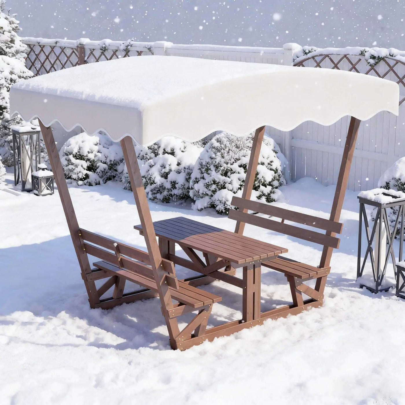 Outdoor Waterproof Wood Picnic Table And Bench Set With Removable Canopy (SAK87135) by SAKSBY WHOLESALE