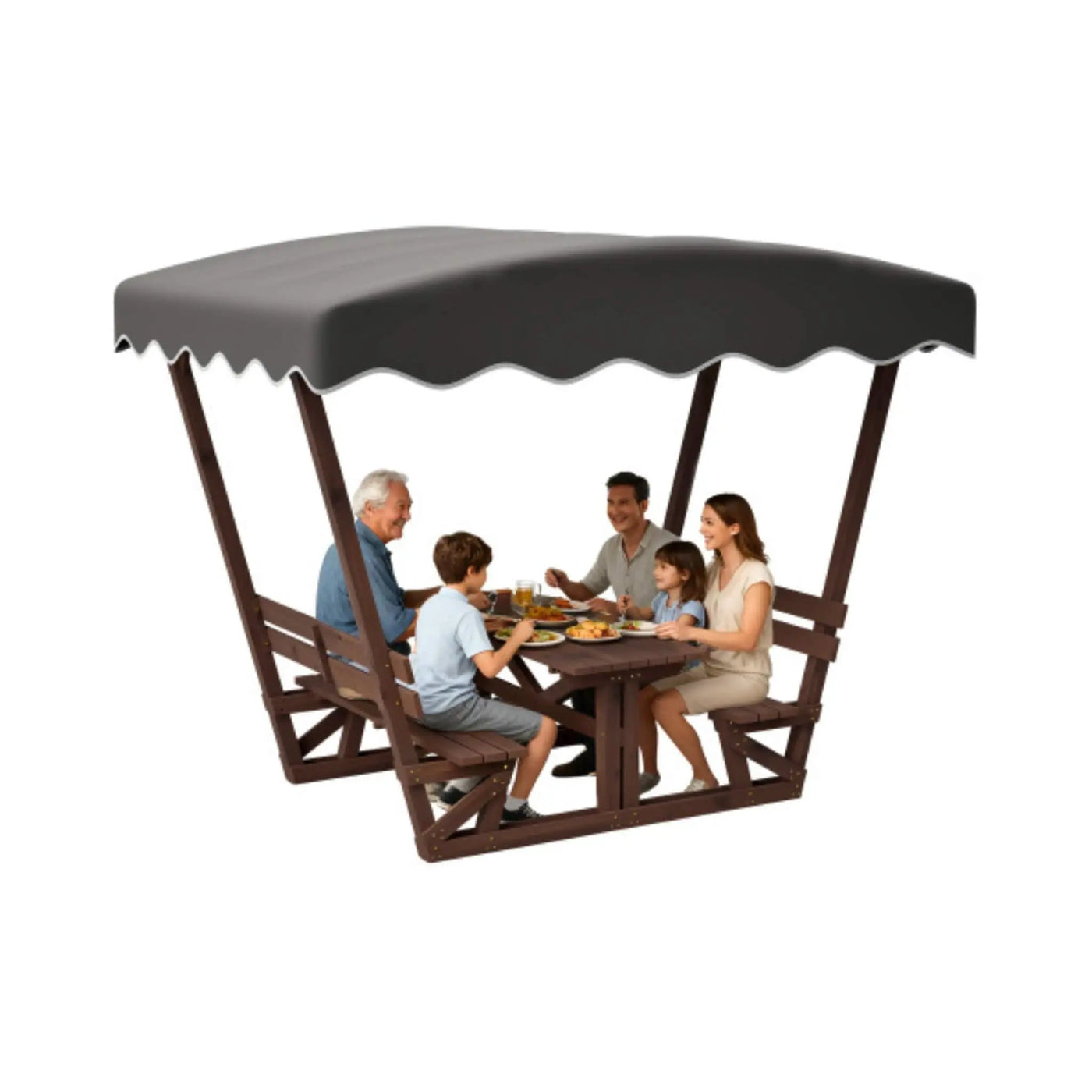 Outdoor Waterproof Wood Picnic Table And Bench Set With Removable Canopy (SAK87135) by SAKSBY WHOLESALE