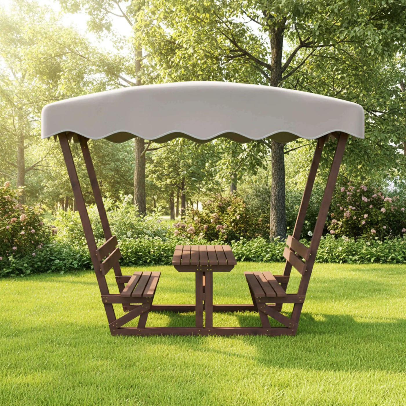 Outdoor Waterproof Wood Picnic Table And Bench Set With Removable Canopy (SAK87135) by SAKSBY WHOLESALE