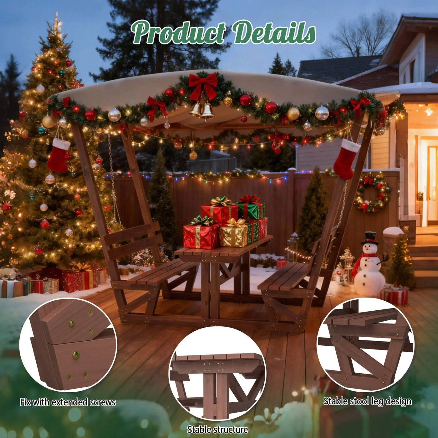 Outdoor Waterproof Wood Picnic Table And Bench Set With Removable Canopy (SAK87135) by SAKSBY WHOLESALE