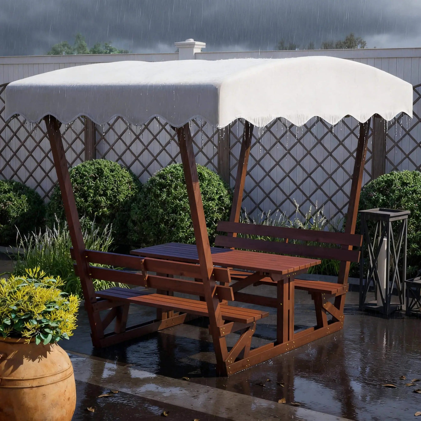 Outdoor Waterproof Wood Picnic Table And Bench Set With Removable Canopy (SAK87135) by SAKSBY WHOLESALE