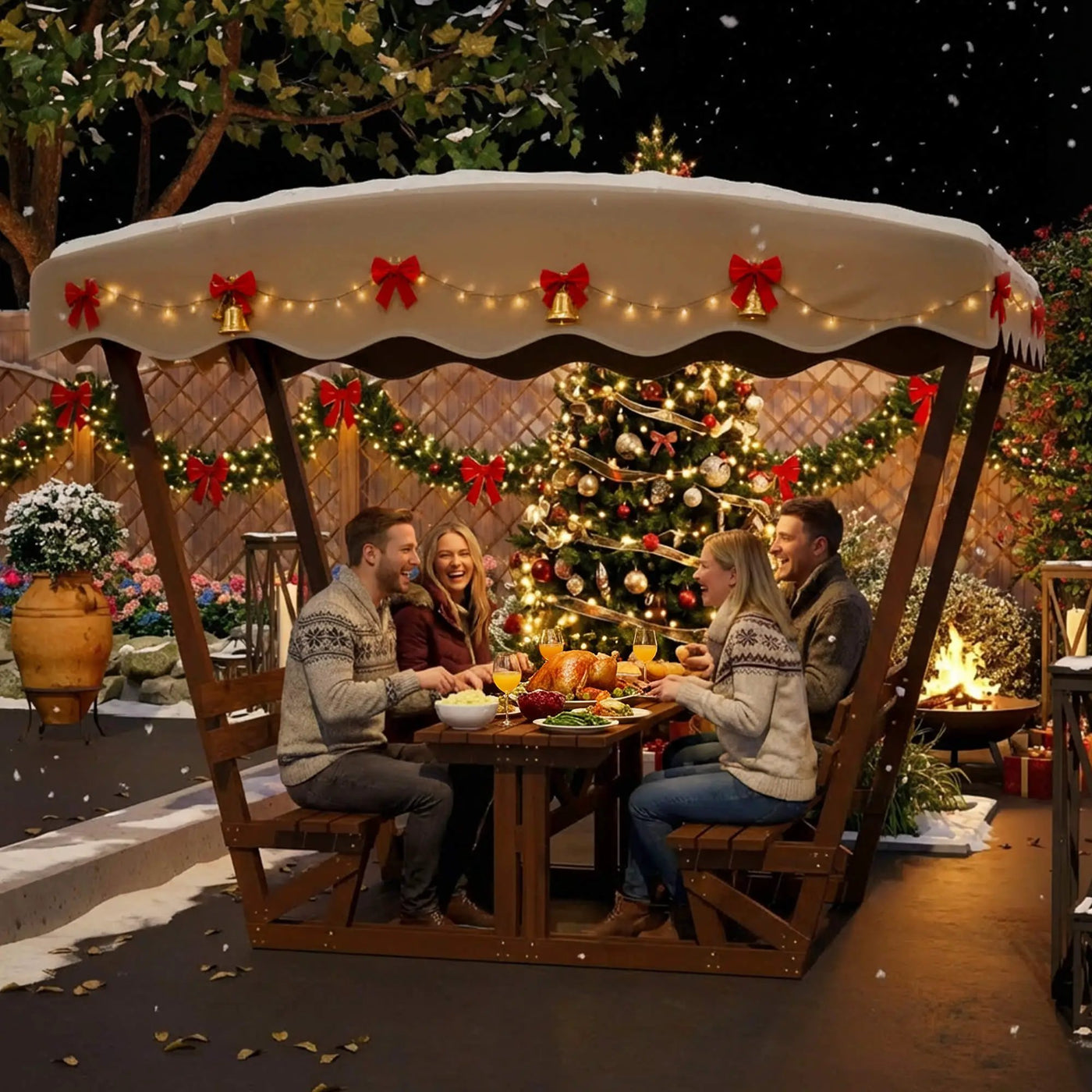 Outdoor Waterproof Wood Picnic Table And Bench Set With Removable Canopy (SAK87135) by SAKSBY WHOLESALE