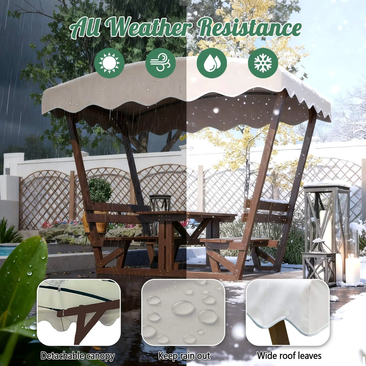 Outdoor Waterproof Wood Picnic Table And Bench Set With Removable Canopy (SAK87135) by SAKSBY WHOLESALE