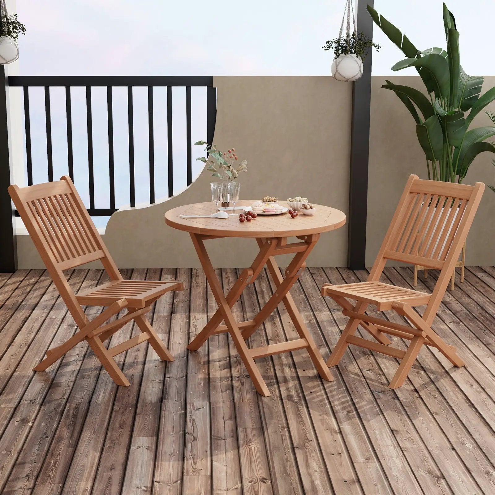 Outdoor Bistro Set with Slatted Seat and Tabletop for Backyard by DirectDeals