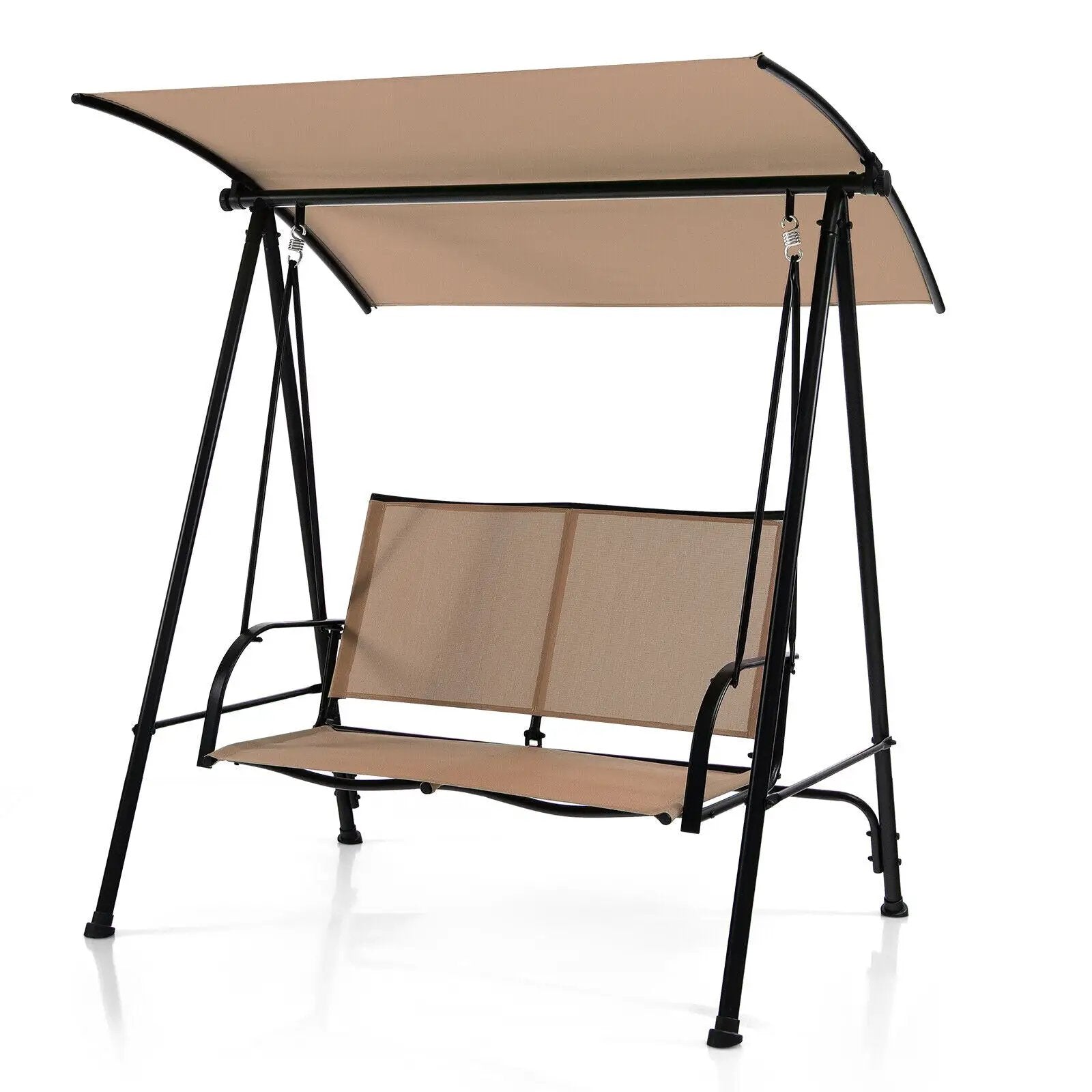 2-Seat Outdoor Canopy Swing with Comfortable Fabric Seat and Heavy-duty Metal Frame by DirectDeals