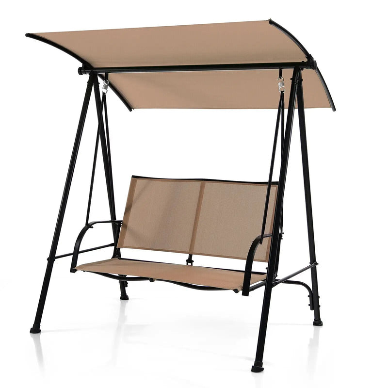 2-Seat Outdoor Canopy Swing with Comfortable Fabric Seat and Heavy-duty Metal Frame by DirectDeals