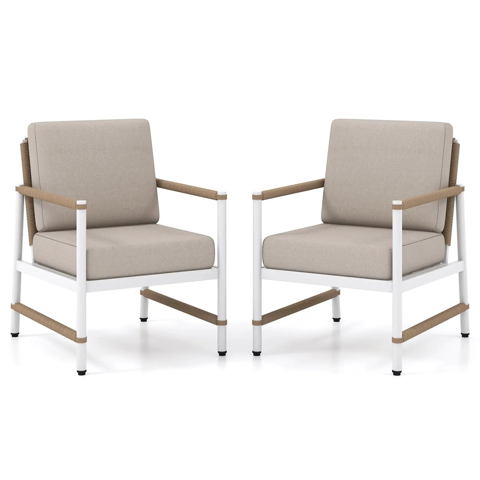 2 Packs Patio Aluminum Sofa with Wicker Backrest and Armrests by DirectDeals