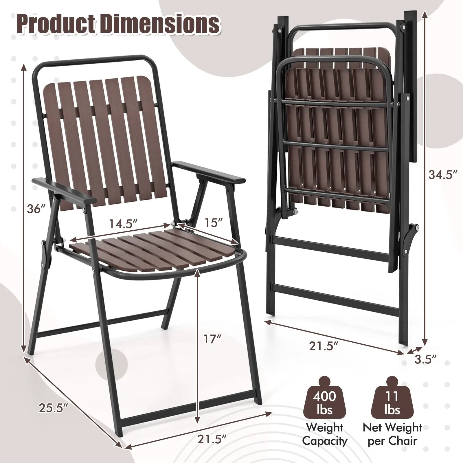Folding Patio Dining Chairs Set of 4 - Heavy-Duty Metal Frame by DirectDeals