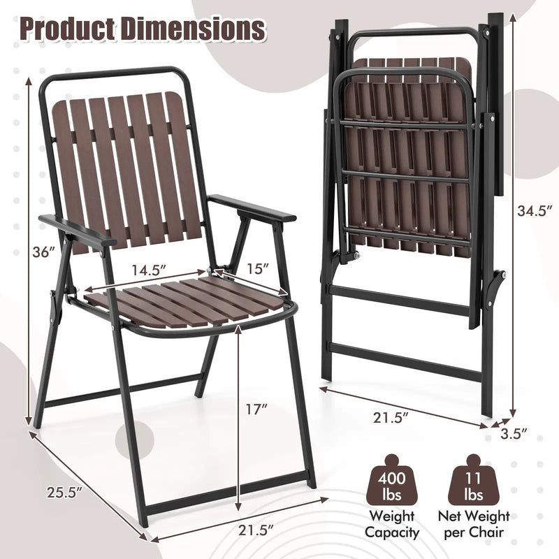 Folding Patio Dining Chairs Set of 4 - Heavy-Duty Metal Frame by DirectDeals