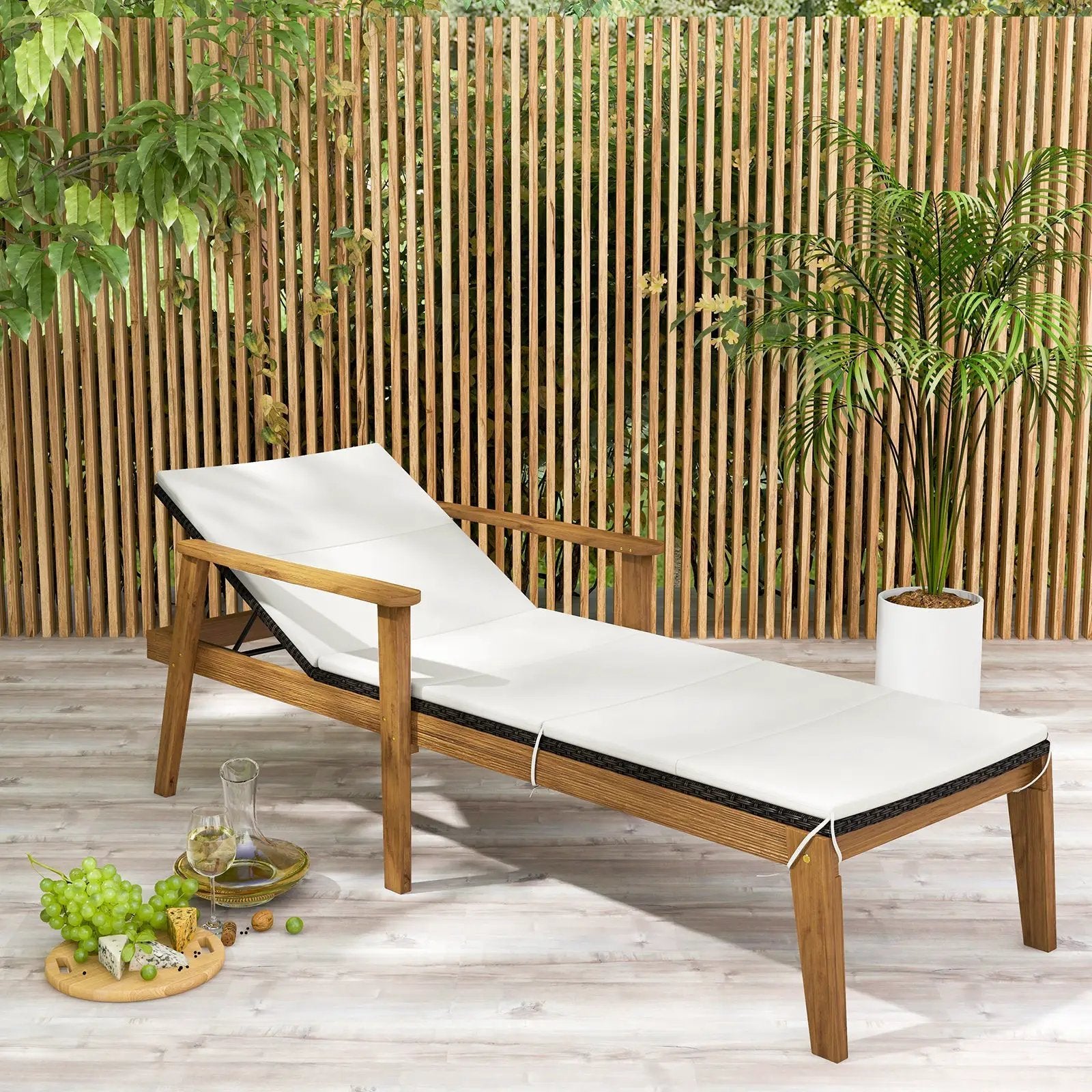 Outdoor Chaise Lounge Chair Rattan Patio Recliners with Armrests by DirectDeals