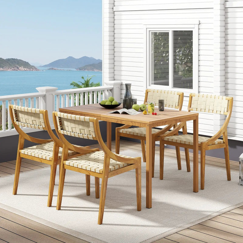 Teak Wood Outdoor Dining Chair with Webbing Seat by DirectDeals