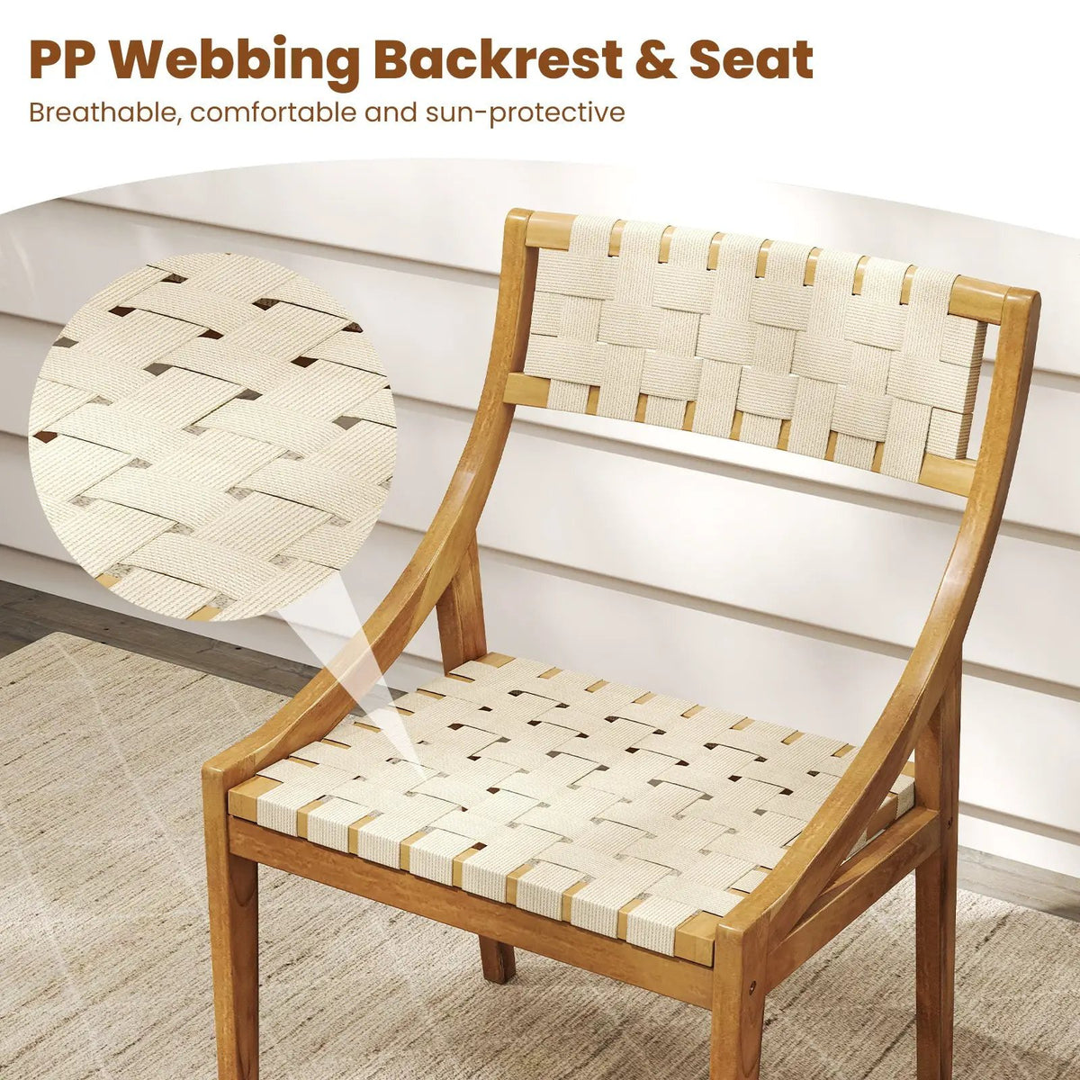 Teak Wood Outdoor Dining Chair with Webbing Seat, photo 14 of 24