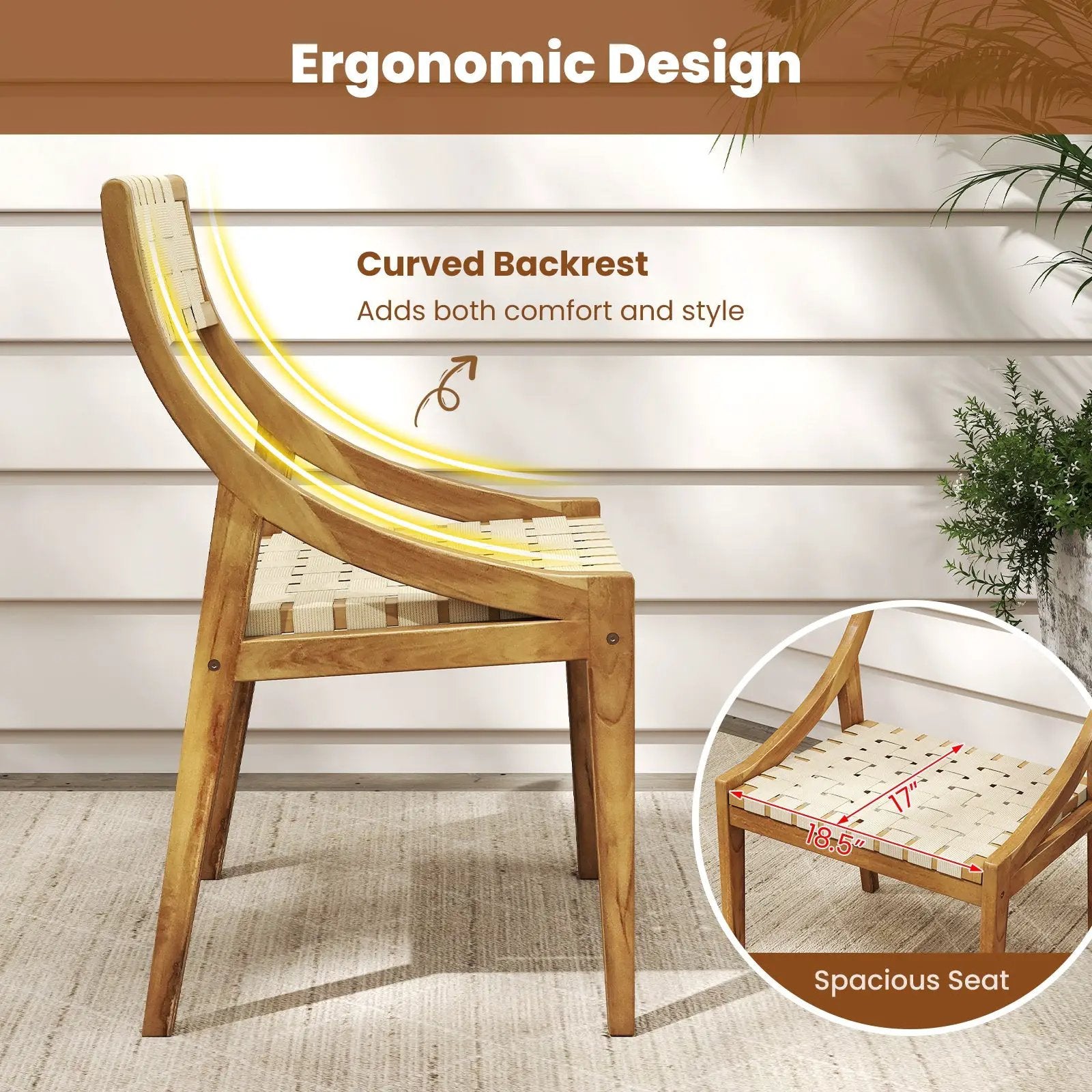 Teak Wood Outdoor Dining Chair with Webbing Seat by DirectDeals