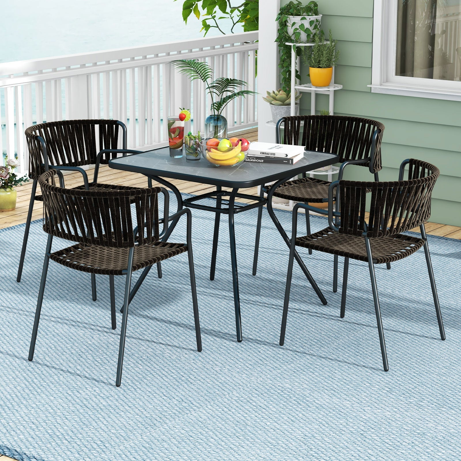 32 x 32 Inch Heavy-Duty Outdoor Dining Table with Umbrella Hole for 4 Persons-Gray by DirectDeals