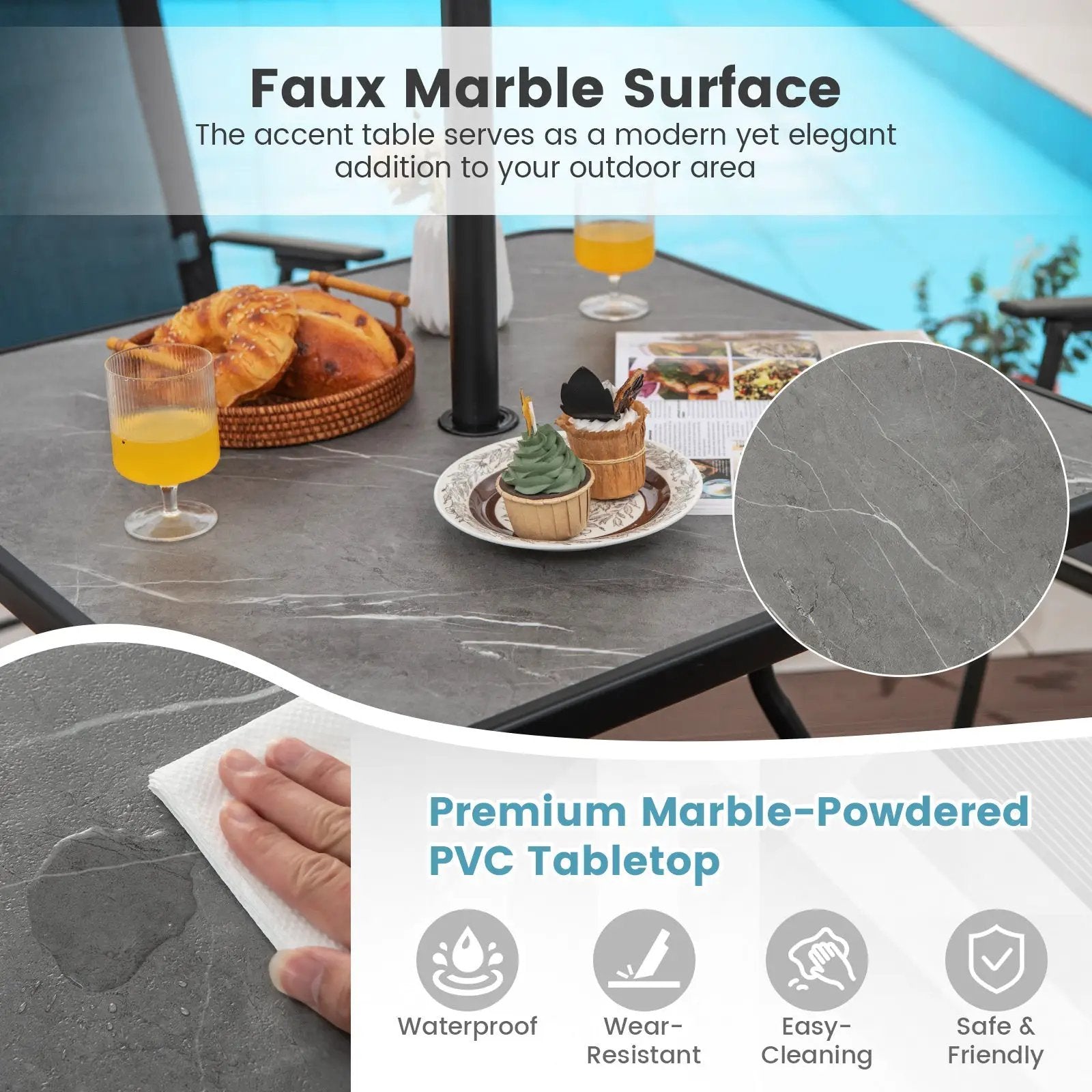 32 x 32 Inch Heavy-Duty Outdoor Dining Table with Umbrella Hole for 4 Persons-Gray by DirectDeals