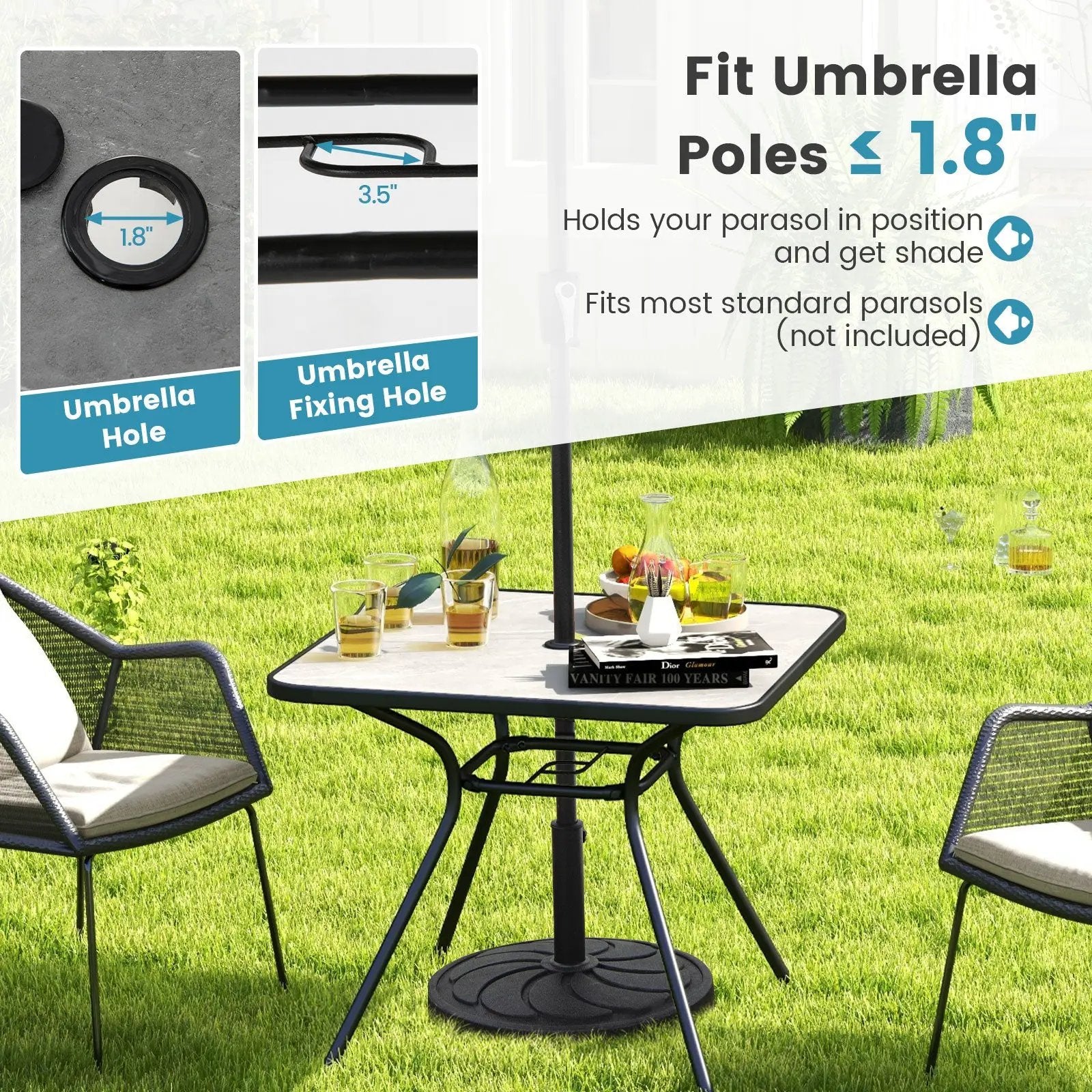 32 x 32 Inch Heavy-Duty Outdoor Dining Table with Umbrella Hole for 4 Persons-Gray by DirectDeals