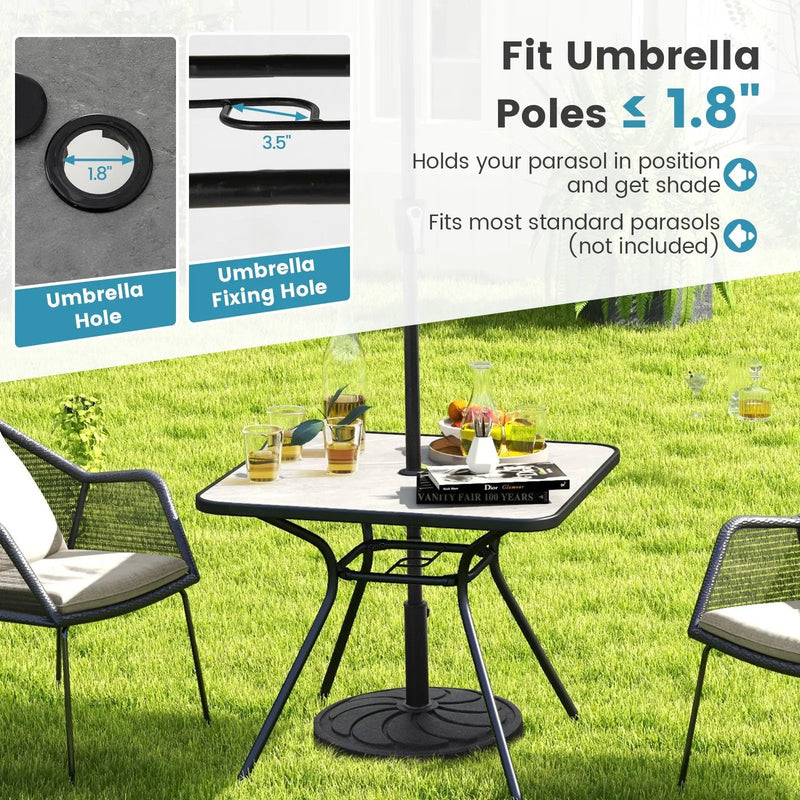 32 x 32 Inch Heavy-Duty Outdoor Dining Table with Umbrella Hole for 4 Persons-Gray by DirectDeals