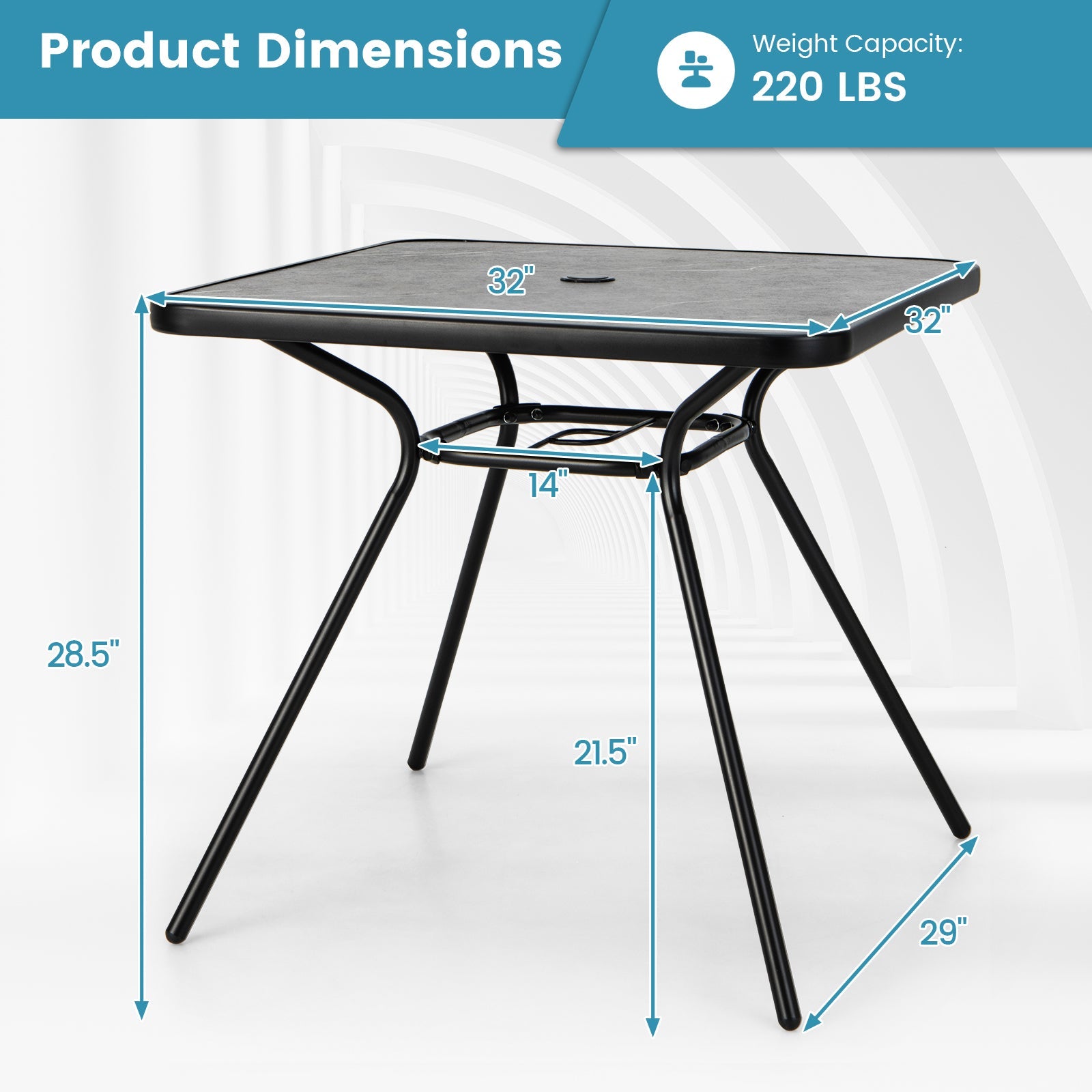 32 x 32 Inch Heavy-Duty Outdoor Dining Table with Umbrella Hole for 4 Persons-Gray by DirectDeals