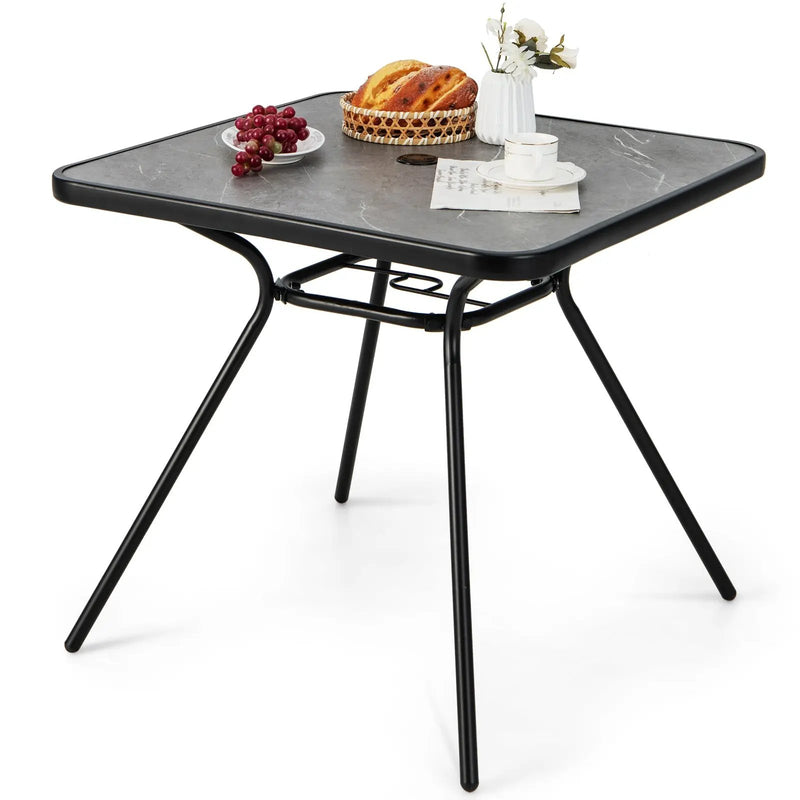 32 x 32 Inch Heavy-Duty Outdoor Dining Table with Umbrella Hole for 4 Persons-Gray by DirectDeals