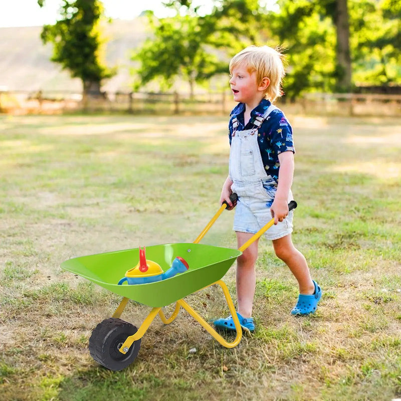 Outdoor Garden Backyard Play Toy Kids Metal Wheelbarrow-Light Green by DirectDeals