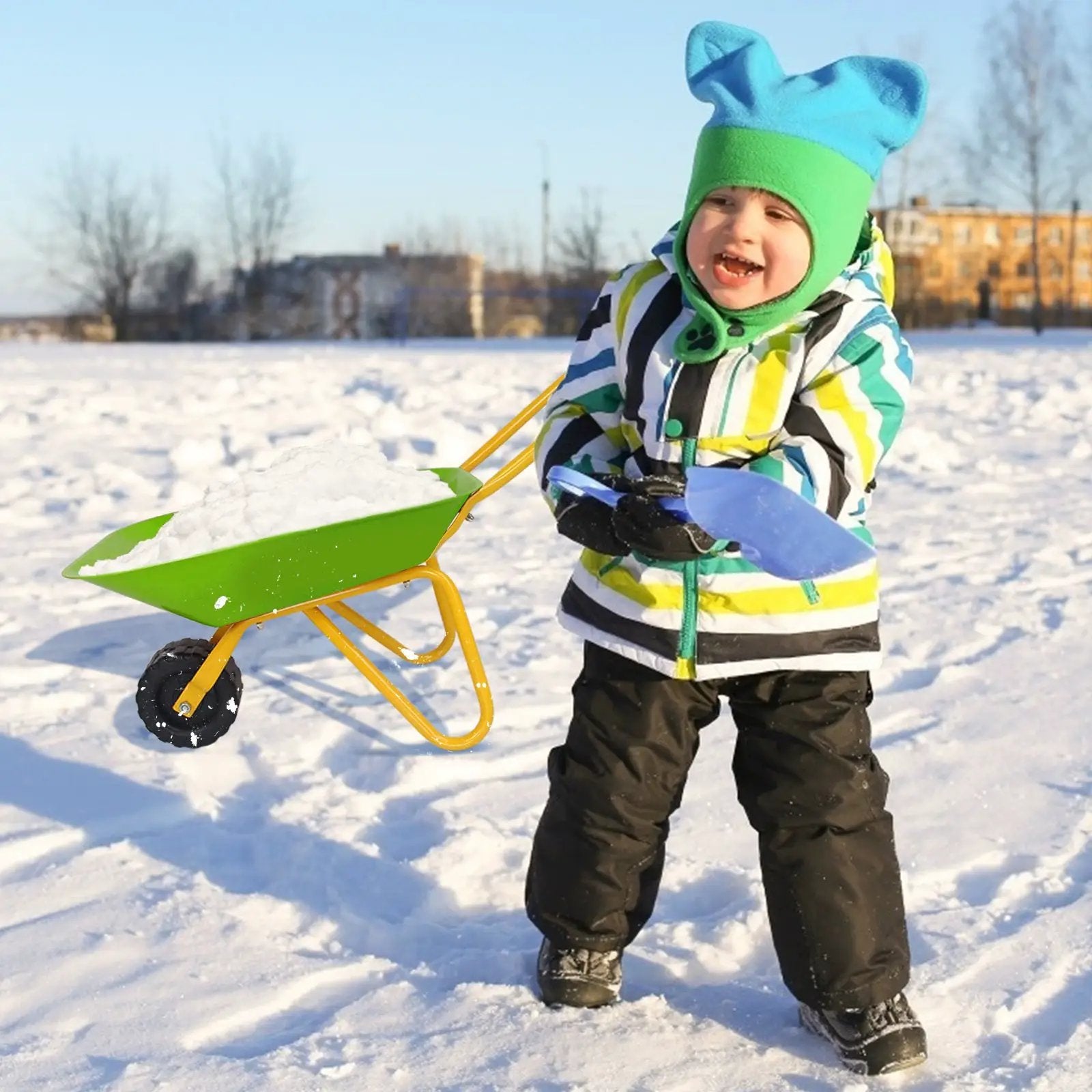 Outdoor Garden Backyard Play Toy Kids Metal Wheelbarrow-Light Green by DirectDeals