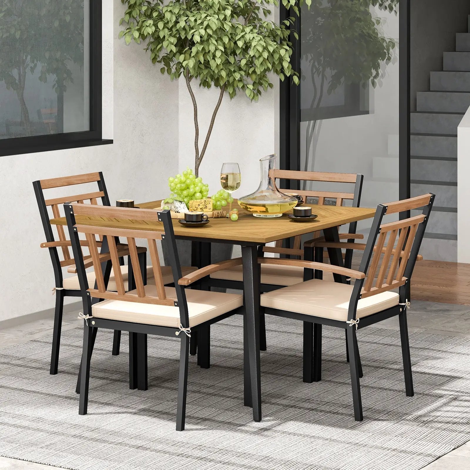 5 Pieces Patio Dining Set with Cushions and 1.9 inches Umbrella Hole by DirectDeals