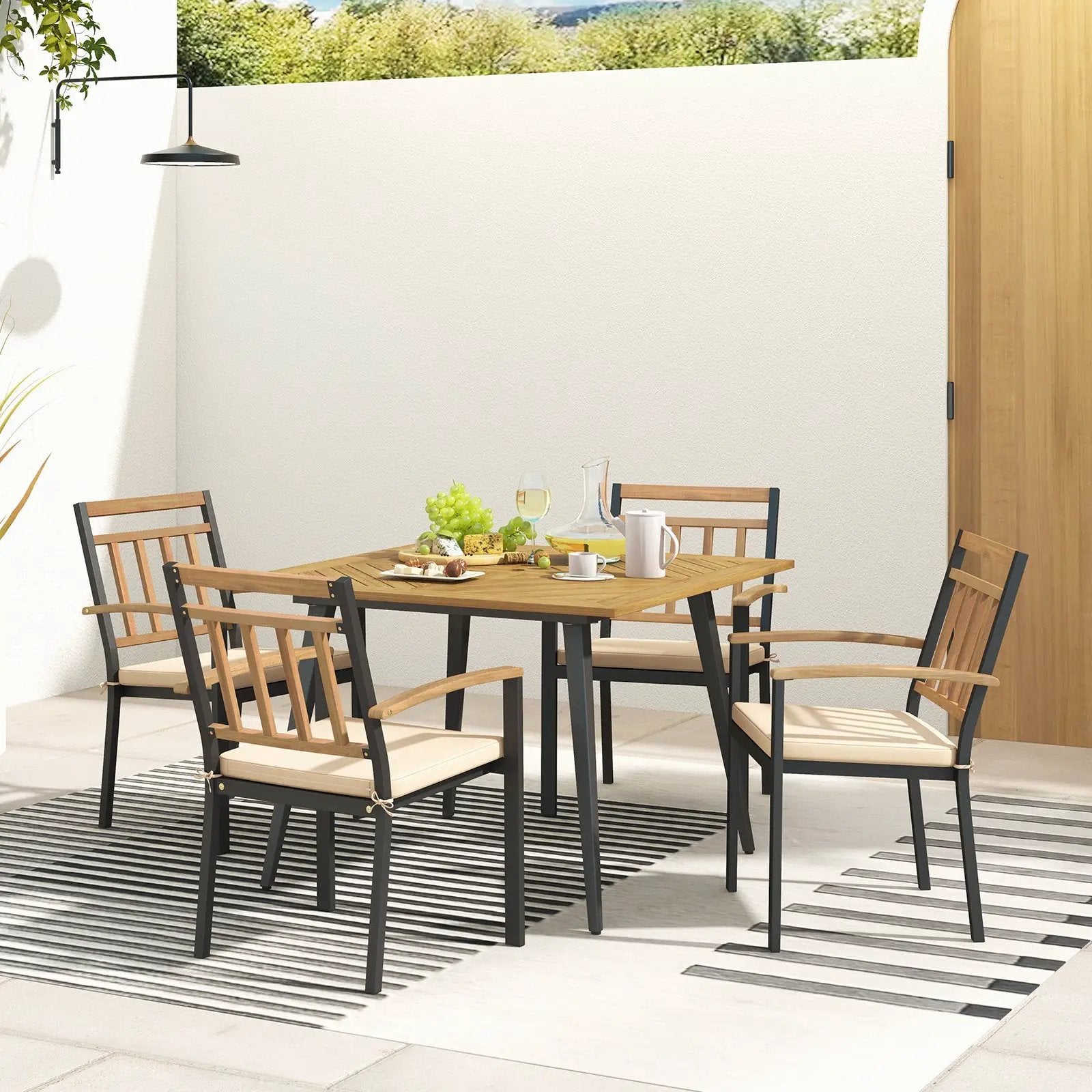 5 Pieces Patio Dining Set with Cushions and 1.9 inches Umbrella Hole by DirectDeals